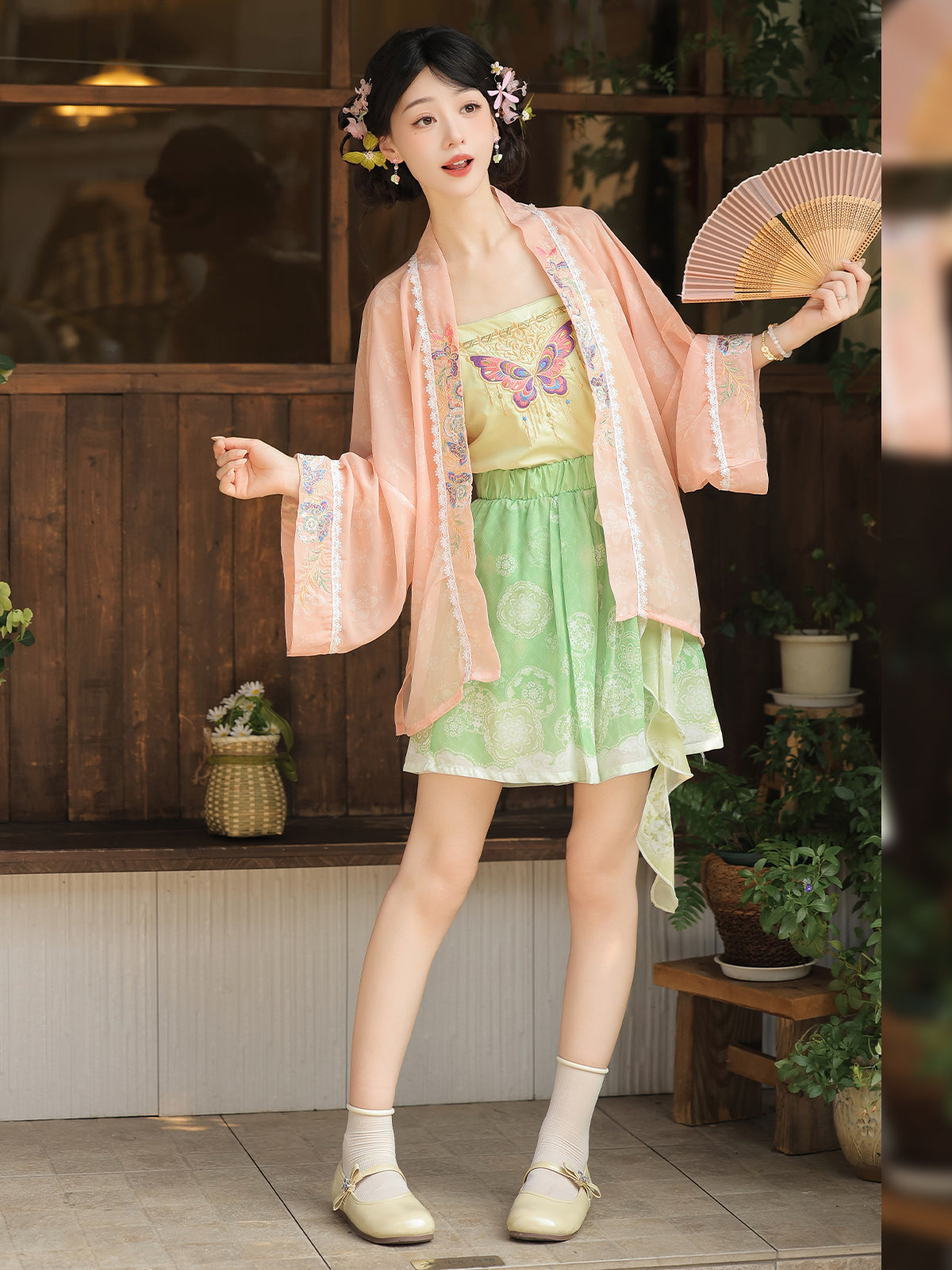 Neo-Chinese Style Butterfly Embroidered Printed Sweet Modified Hanfu 3-Piece Set