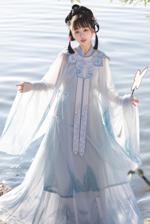 Daily Wear Chinese-Style Standing Collar Parallel Long Shirt Set
