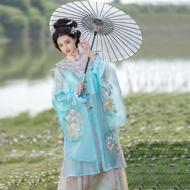 Mamianqun Skirt with Heavy-Embroidery Stand-Collar Cardigan