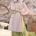 Tang Dynasty Chinese Style Round Collar Robe & Lantern Pants | Embroidered Hanfu Set