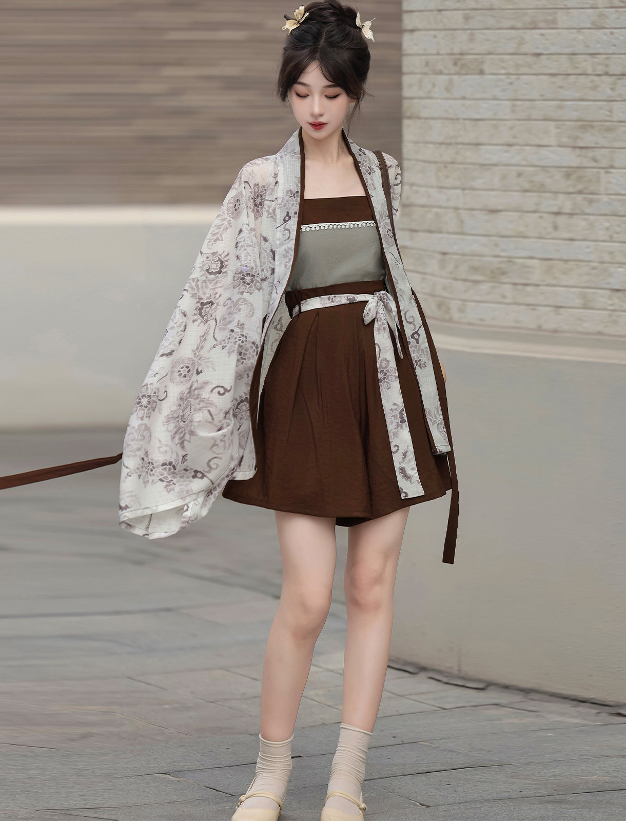 Neo-Chinese Style Modified Hanfu 3-Piece Set (Belt Included)