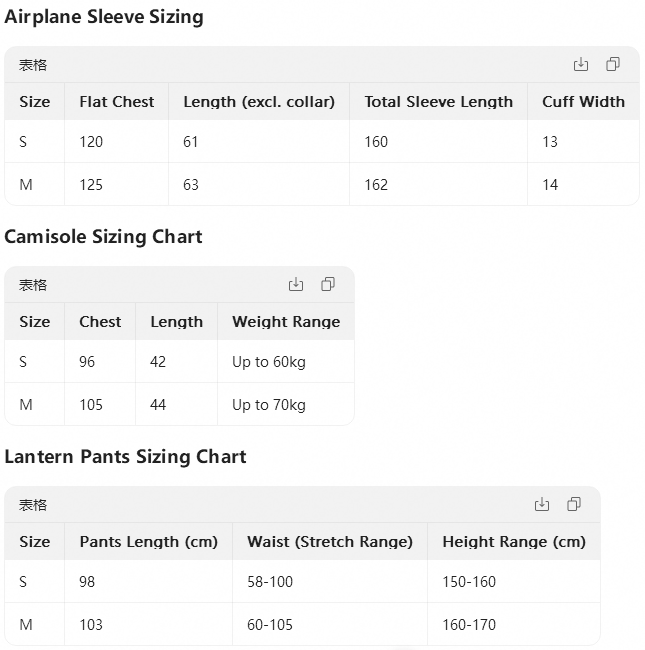 Size chart