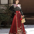 Elegant Stand Collar Hanfu Set for Women: Embroidered Cloud Shoulder Cape & Gold Brocade Mamian Skirt - Stylish Daily Commuter Wear
