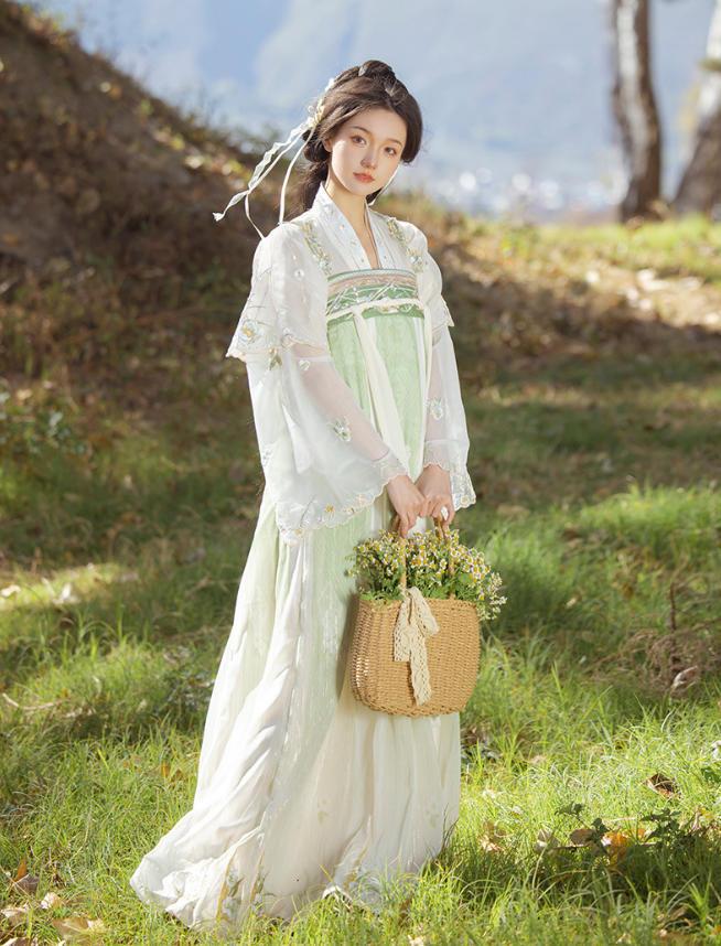 Modernized Han-Element Chest-High Pleated Panel Skirt Set with Front-Opening and Heavy Embroidery