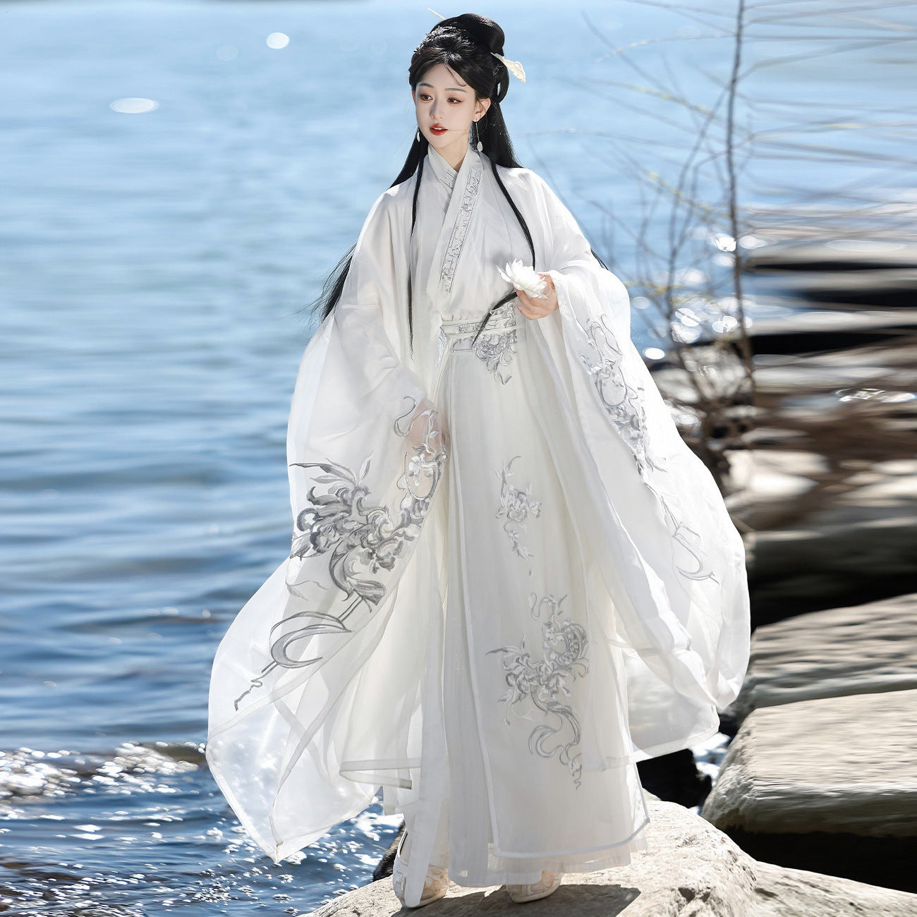 Waist-High Cross-Collar Wide-Sleeve Shirt Hanfu