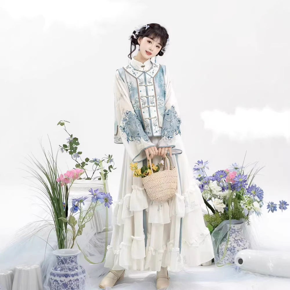 New Chinese Style Small Wide-Sleeve Round-Collar Shirt, National Style Embroidered Top