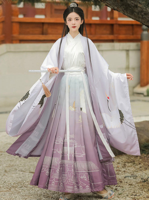 Wide-Sleeve Cross-Collar Top & Waist-High Skirt (Matching Couple Style)