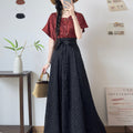 Modern Modified Hanfu Jacquard Short Sleeve Eight-Panel Skirt, Slimming Daily Commute Wear