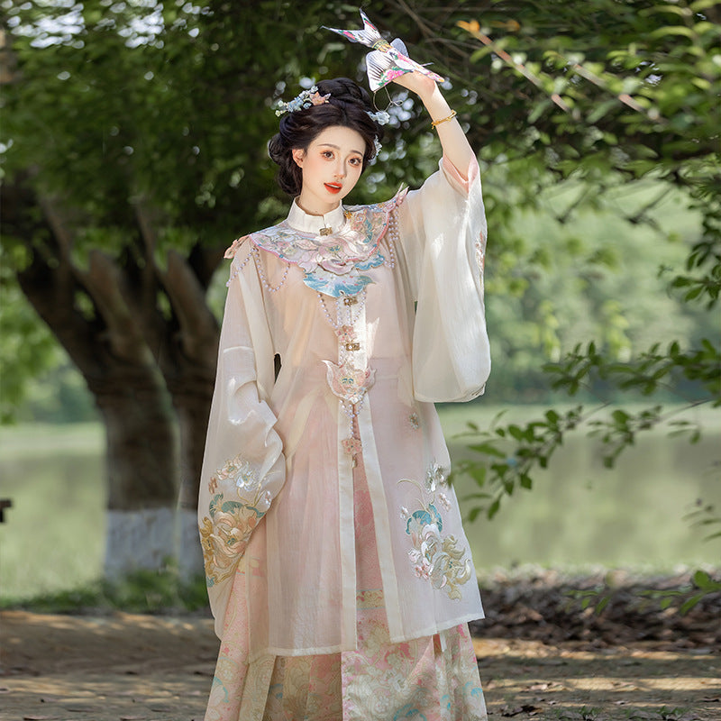 Mamianqun Skirt with Heavy-Embroidery Stand-Collar Cardigan