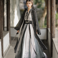 Unisex Waist-High Skirt in Black Wuxia Ink Wash Style