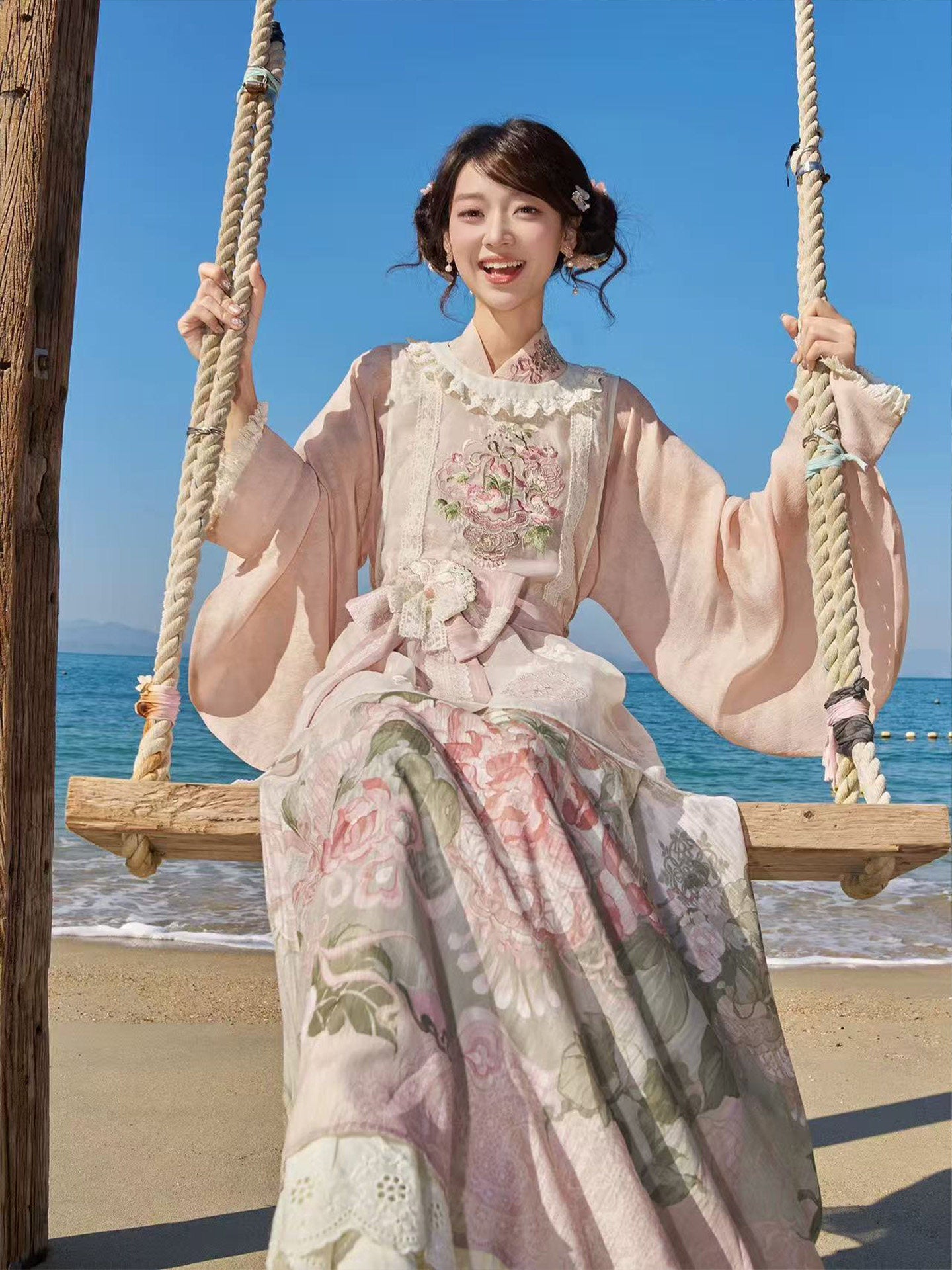Cross-Collar Shirt Set with Overskirt