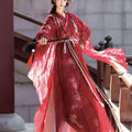 Red Long Shirt with Waist-High Ruqun, Modernized Wuxia Style, Ethereal and Flowing
