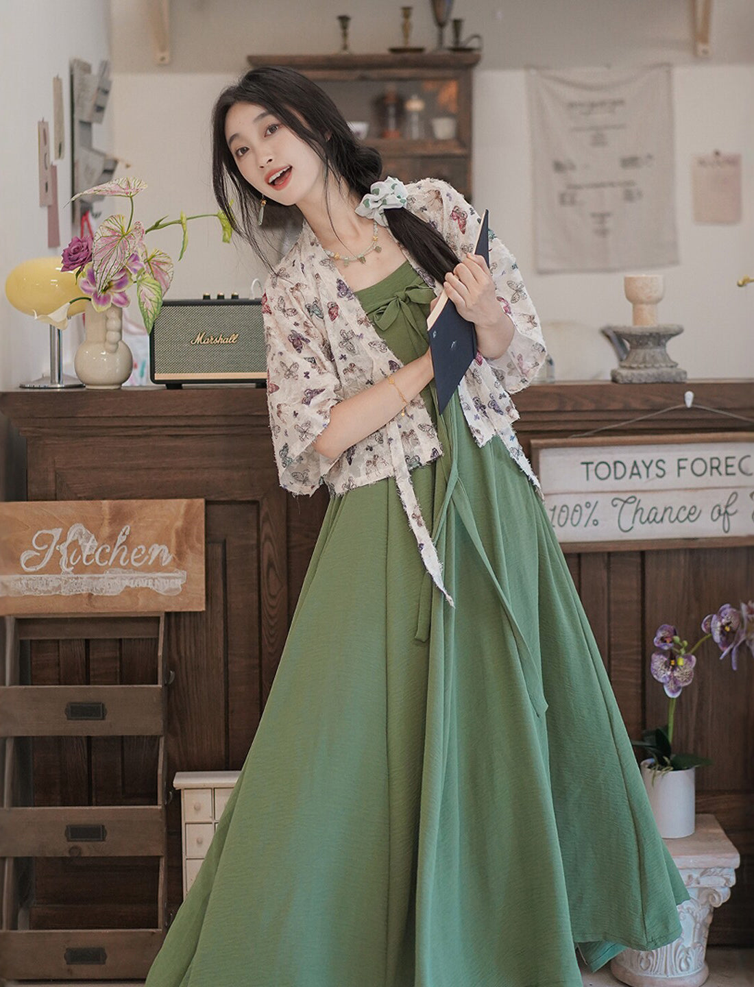 Neo-Chinese Style Chest-High Camisole Dress with Shawl Hanfu Set