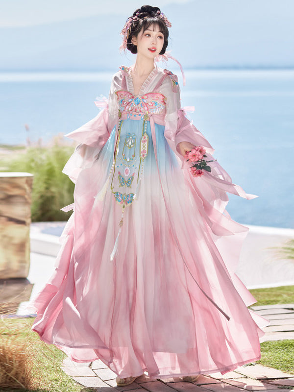 Chinese Style Improved Chest-High Ruqun Hanfu 3-Piece Set