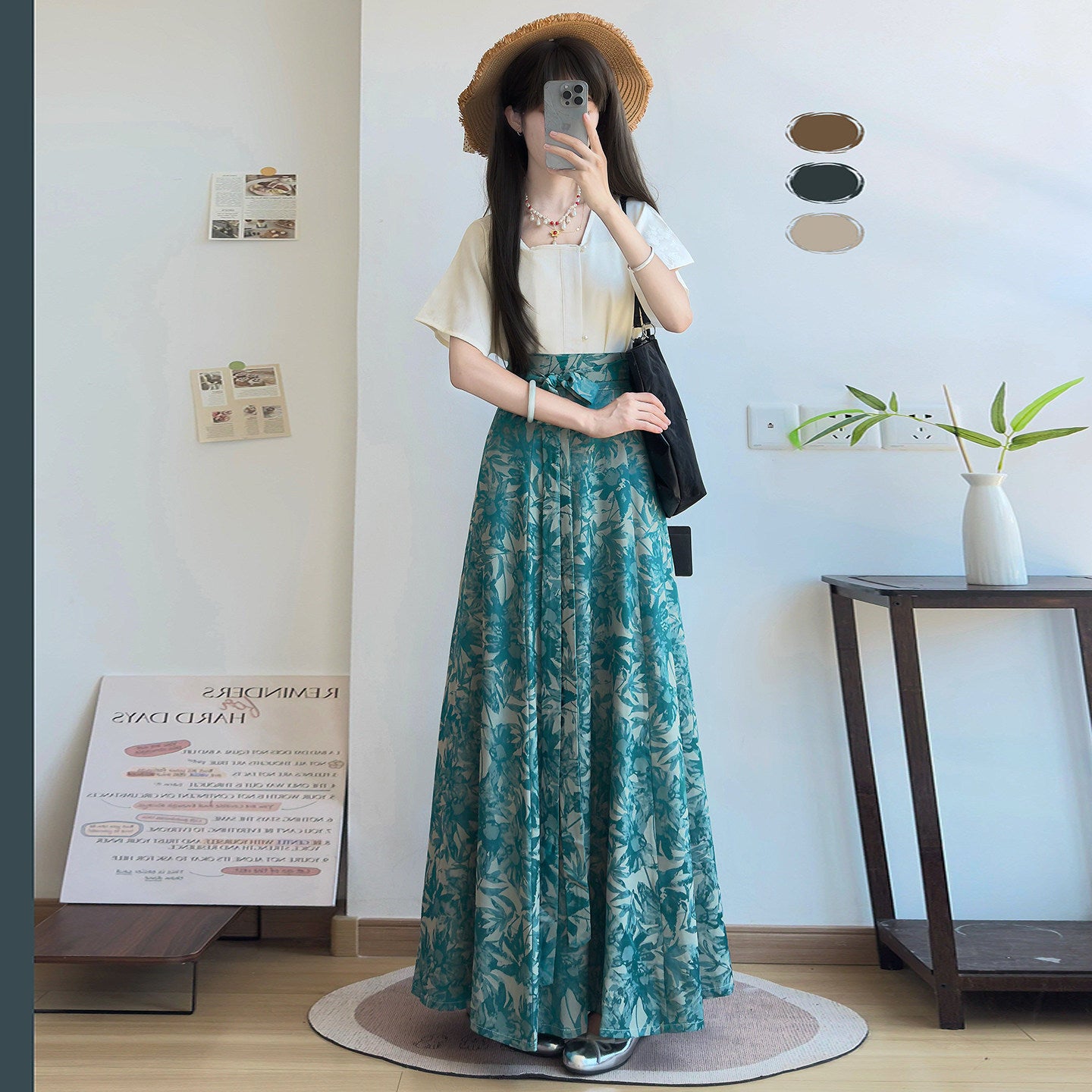 Neo-Chinese Style Jacquard Short Sleeve Eight-Panel Skirt Modified Hanfu