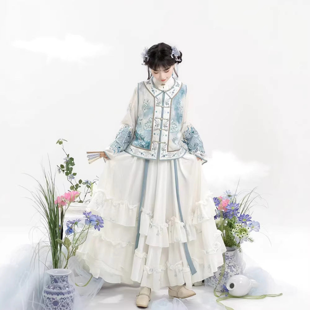 New Chinese Style Small Wide-Sleeve Round-Collar Shirt, National Style Embroidered Top