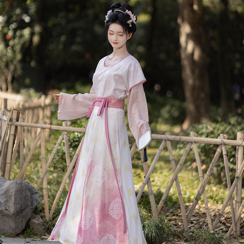 Round-Collar Shirt, Waist-High Eight-Panel Skirt, Daily National Style