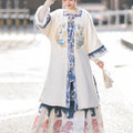 Square-Collar Front-Opening Top, Mamian Skirt, Thickened and Fleece-Lined with Embroidery