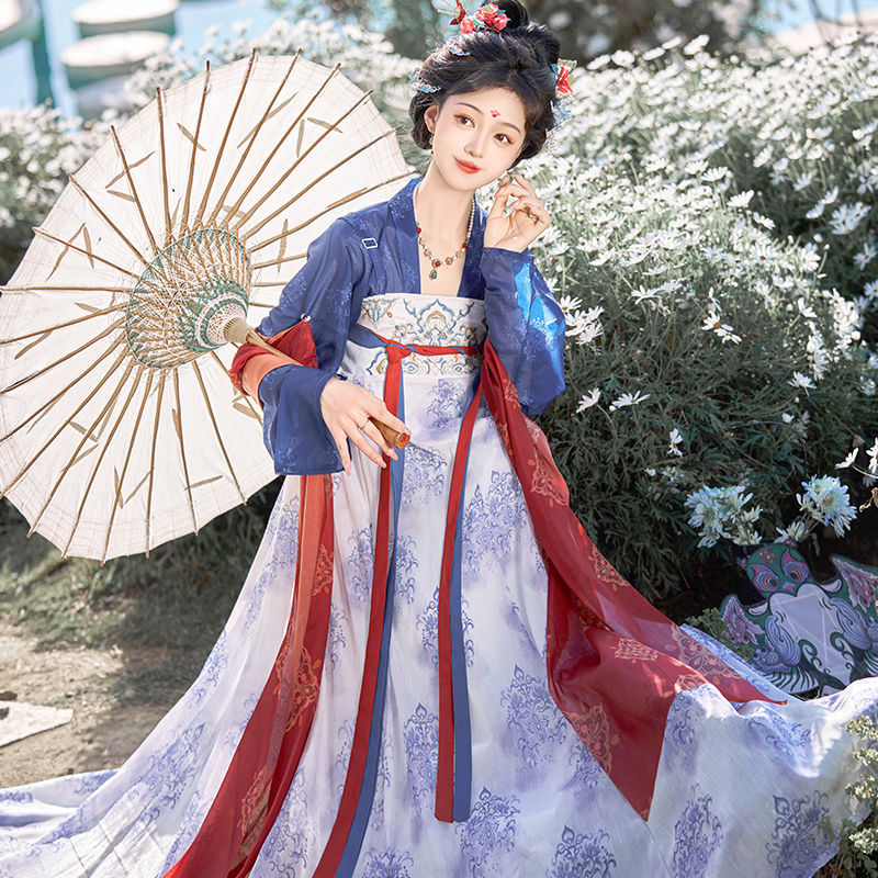 Original Hanfu Blue and White Porcelain Traditional Chinese Style Embroidery Group Set