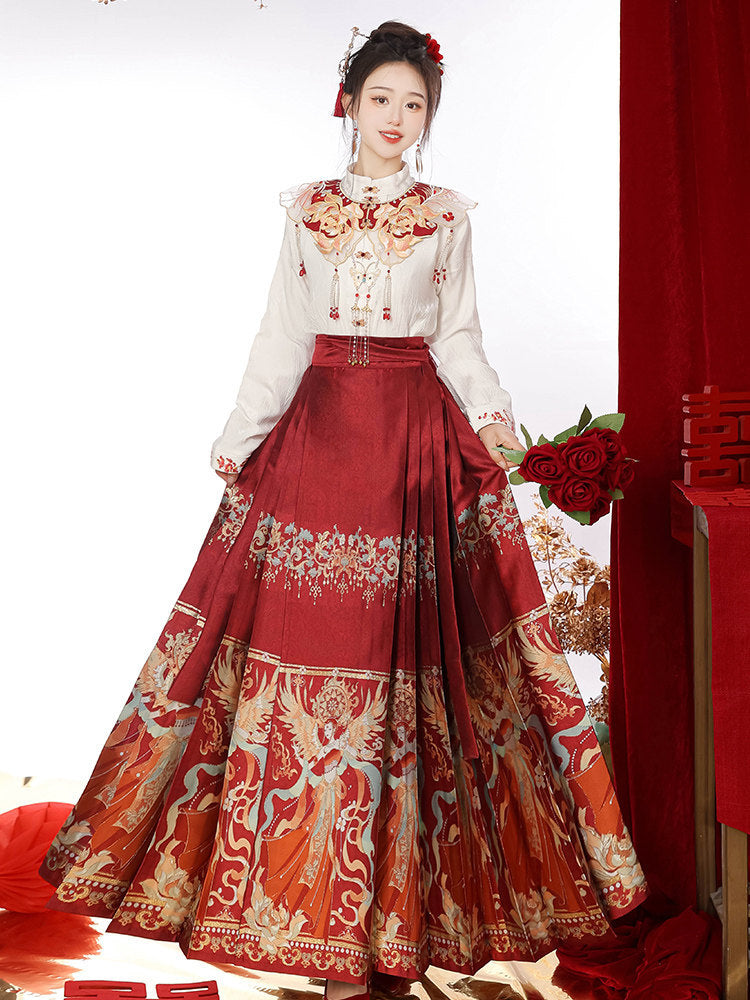 New Chinese Style Gold-Woven Hanfu Set with Mamian Skirt